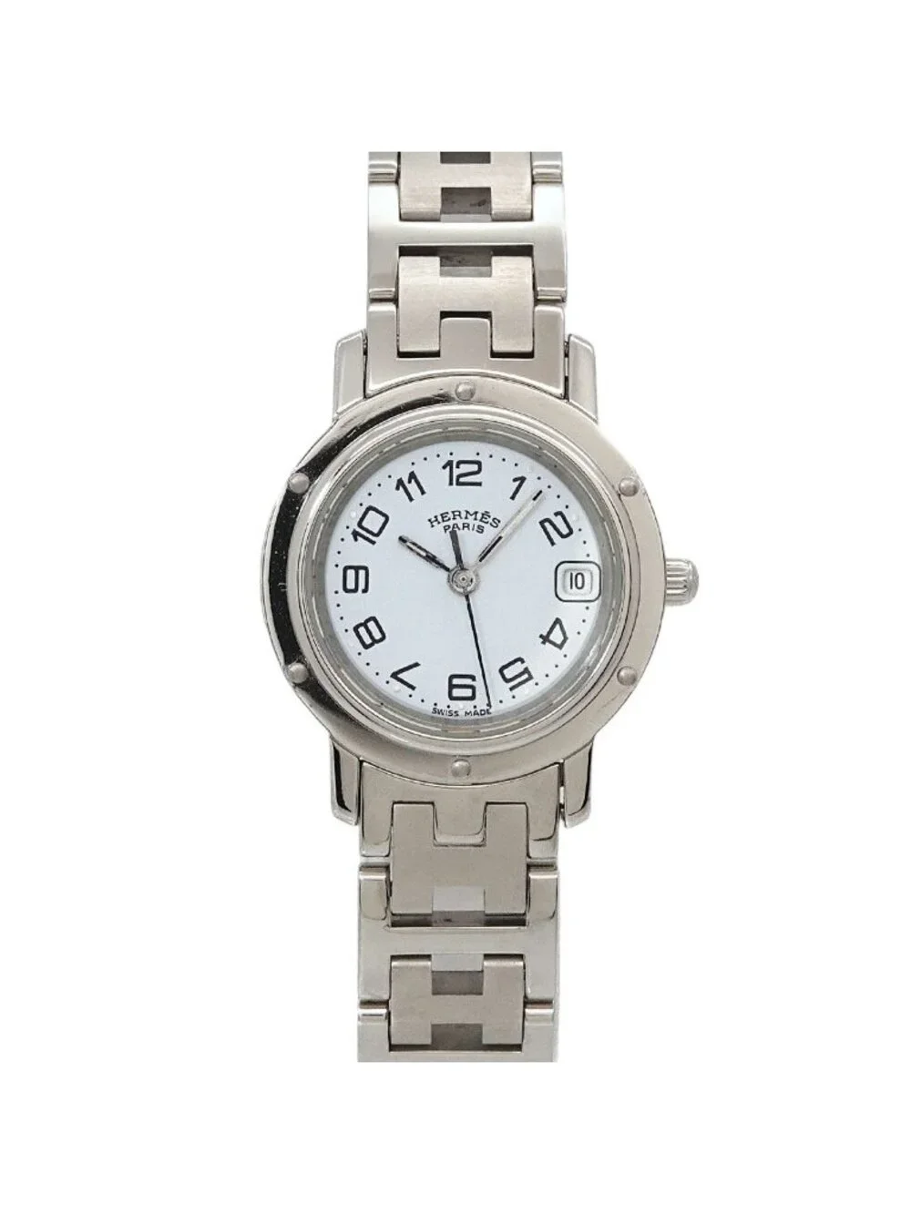 Hermes Clipper Vintage Watch Date White Quartz